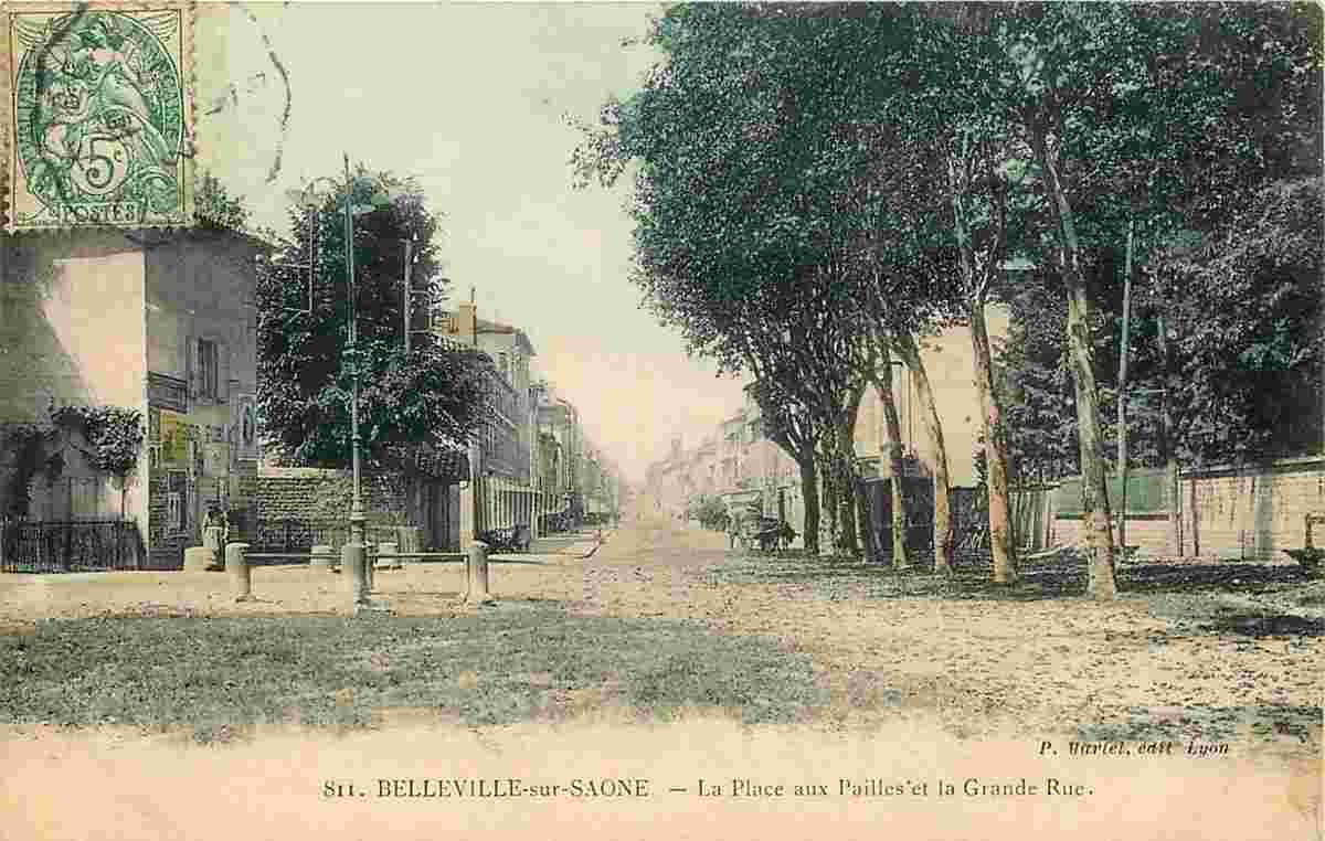 Belleville-en-Beaujolais. Place aux Pailles et la Grande Rue, 1907