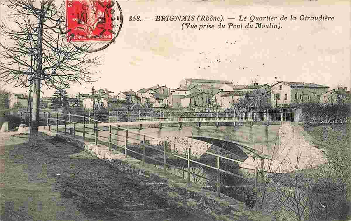 Brignais. Le Quartier Faubourg de la Giraudière, vue prise du Pont du Moulin, 1908