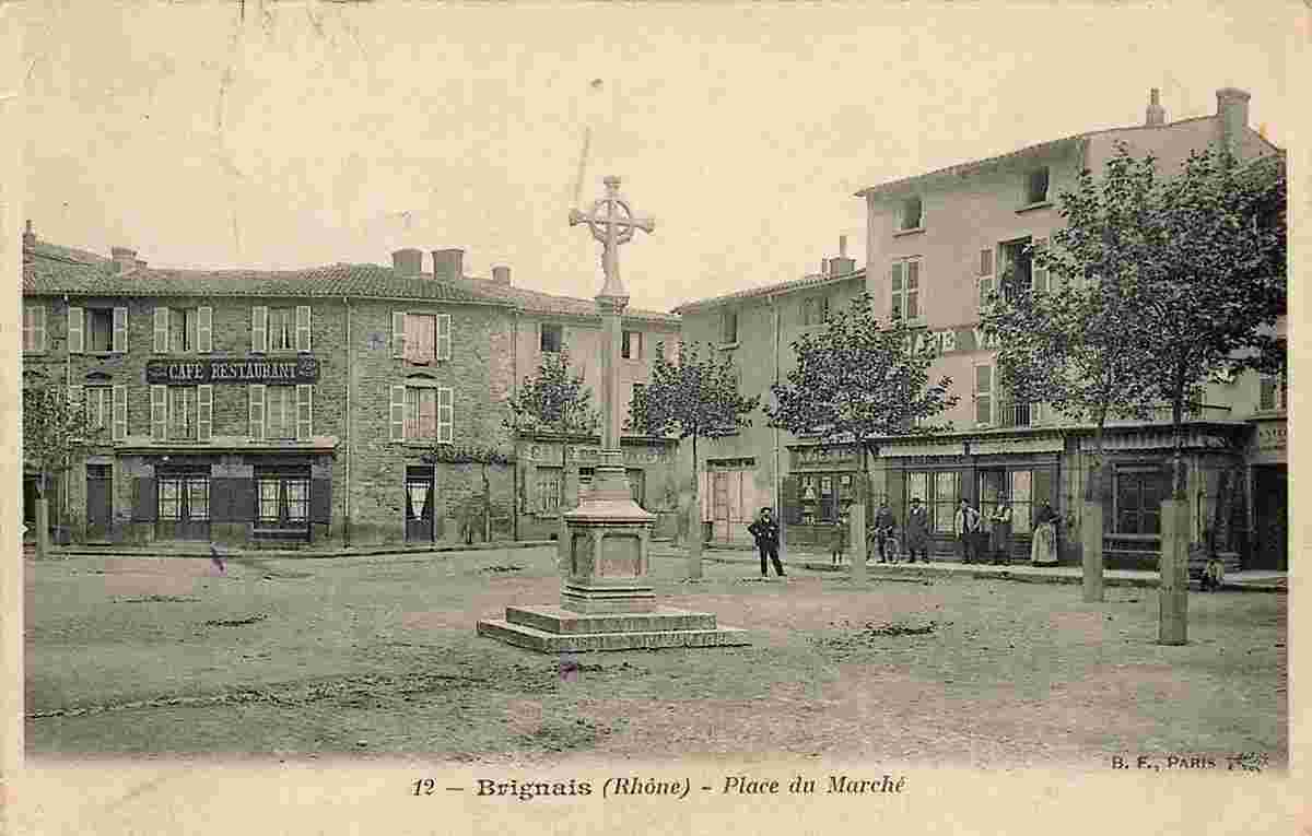 Brignais. Place de l'Église, Marché, 1908
