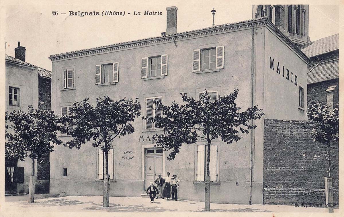 Brignais. Place de la Mairie, Hôtel de Ville, 1908