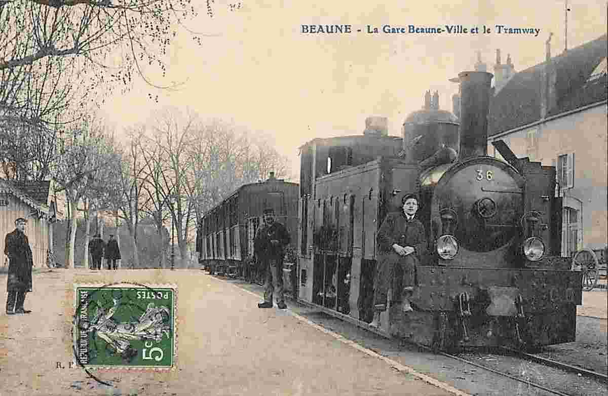 Beaune. La Gare et le Train tramway ligne de Beaune-Ville - Semur-en-Auxois