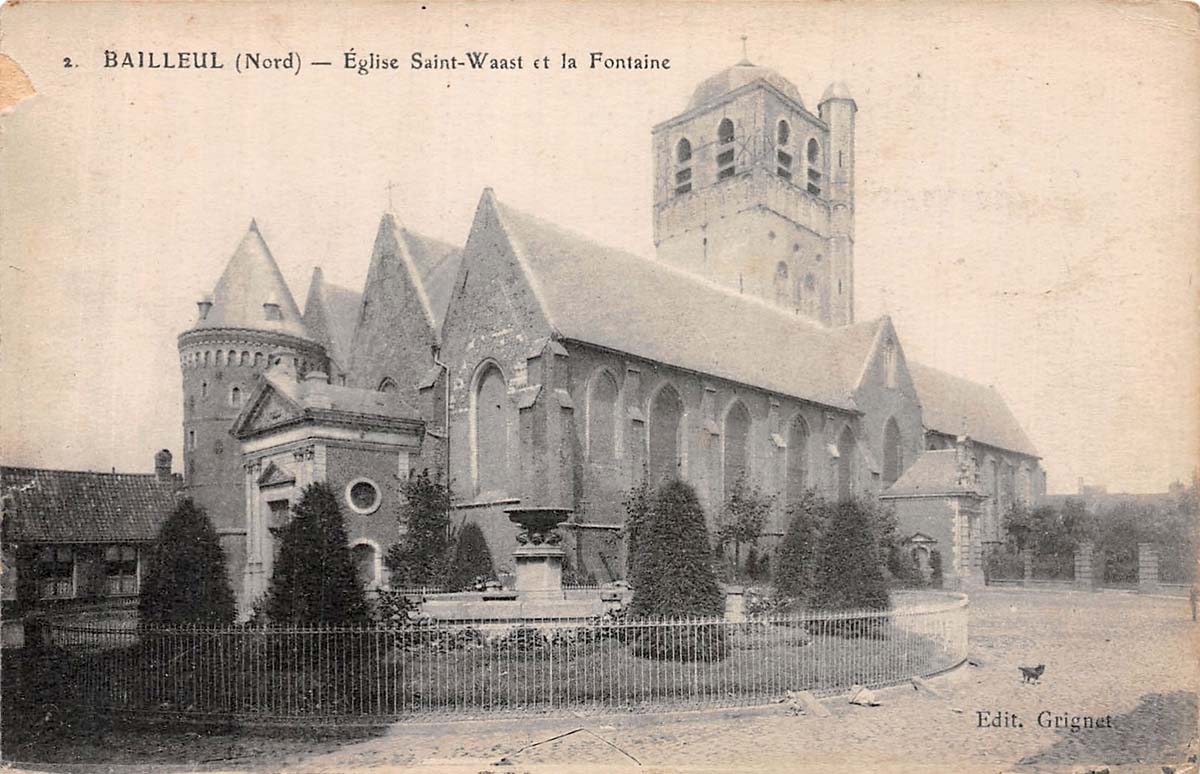 Bailleul. Église Saint-Vaast et la Fontaine