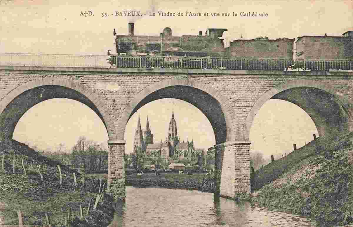 Bayeux. Viaduc de l'Eure et vue sur la Cathédrale