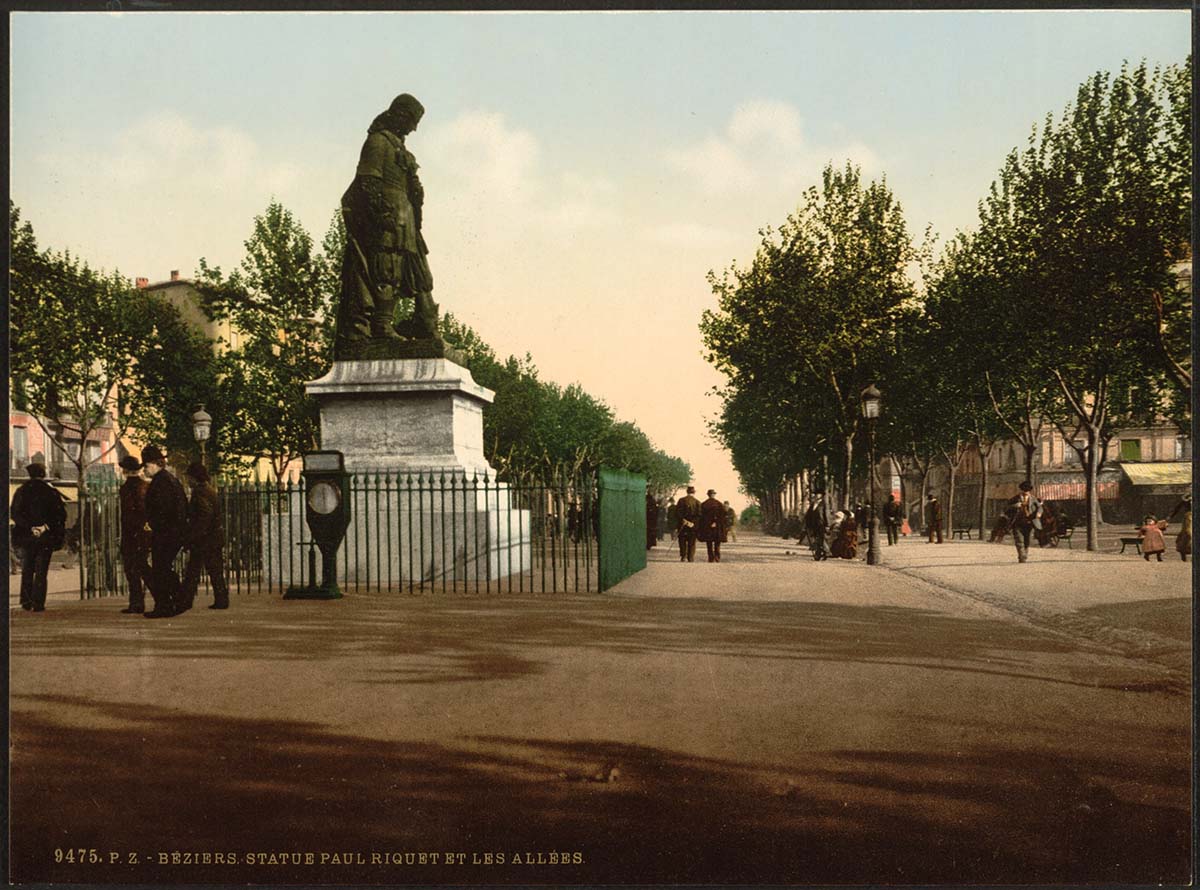 Béziers. Statue Paul Riquet et les Allées, 1890