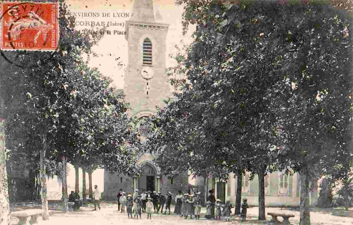 Corbas. L'Église et la Place, 1910