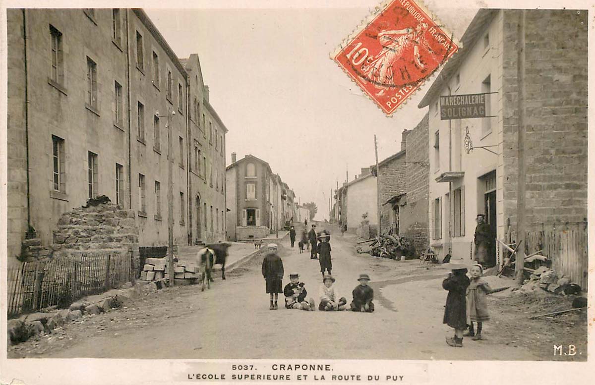 Craponne. École Supérieure et Route du Puy, Maréchalerie, 1912