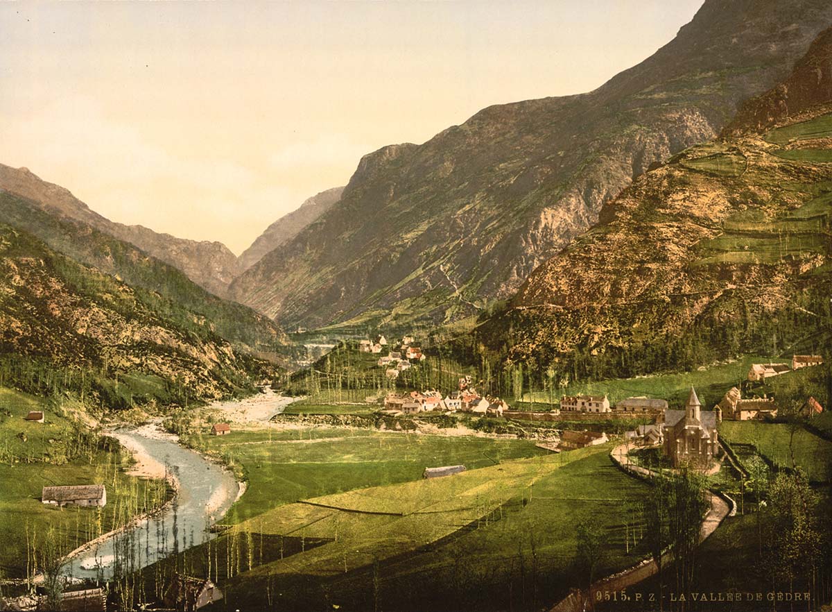 Gèdre. Panorama of the valley, 1890