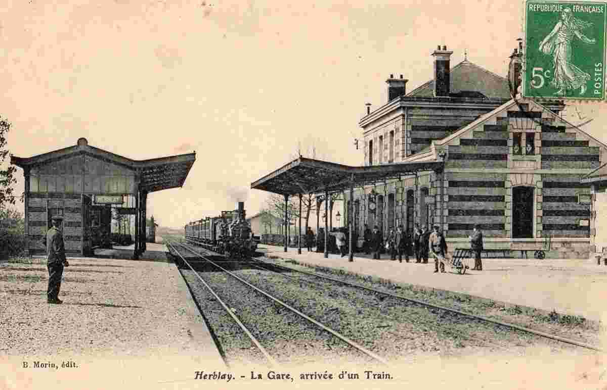 Herblay-sur-Seine. La Gare, d'arrivée d'un Train, 1908