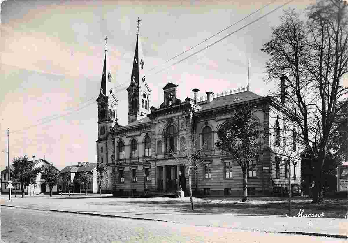 Illkirch-Graffenstaden. Mairie et Église Catholique, 1951