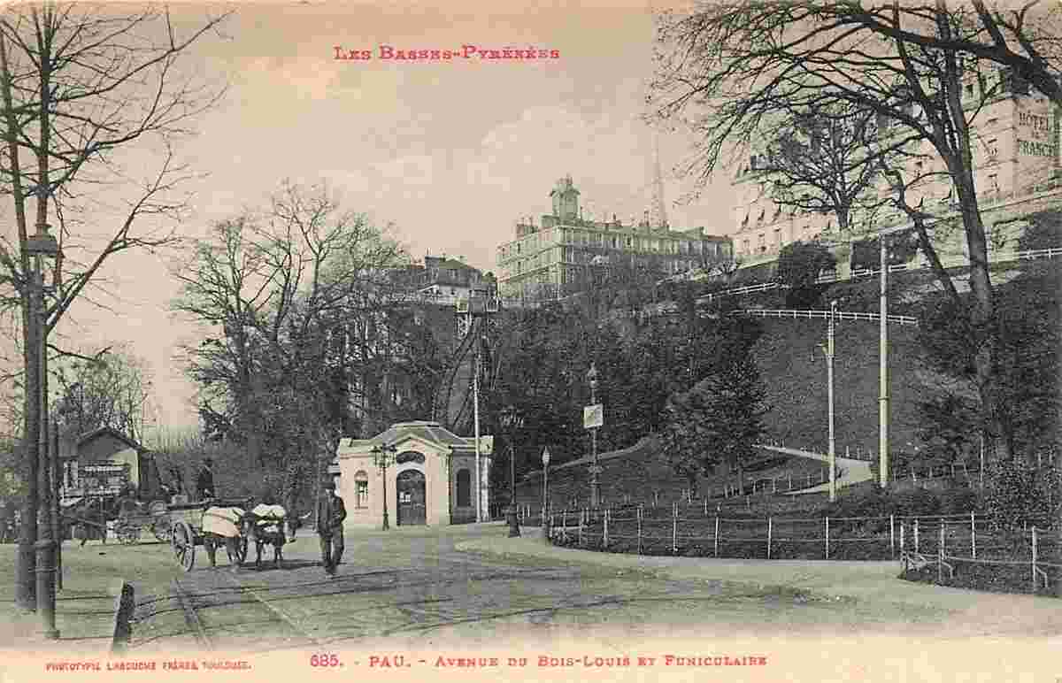 Pau. Avenue du Bois-Louis, le Funiculaire, l'Hôtel de France