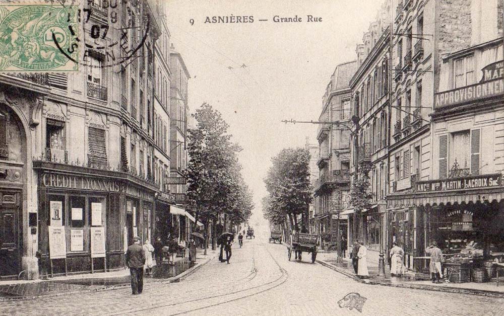 Asnières-sur-Seine. La Grande-Rue, Credit Lyonnais, Epicerie, 1907