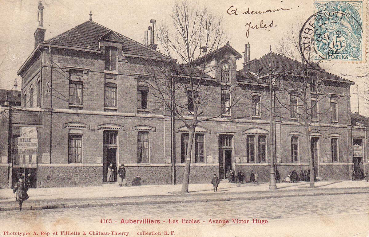 Aubervilliers. Avenue Victor Hugo, l'Ecole, 1904