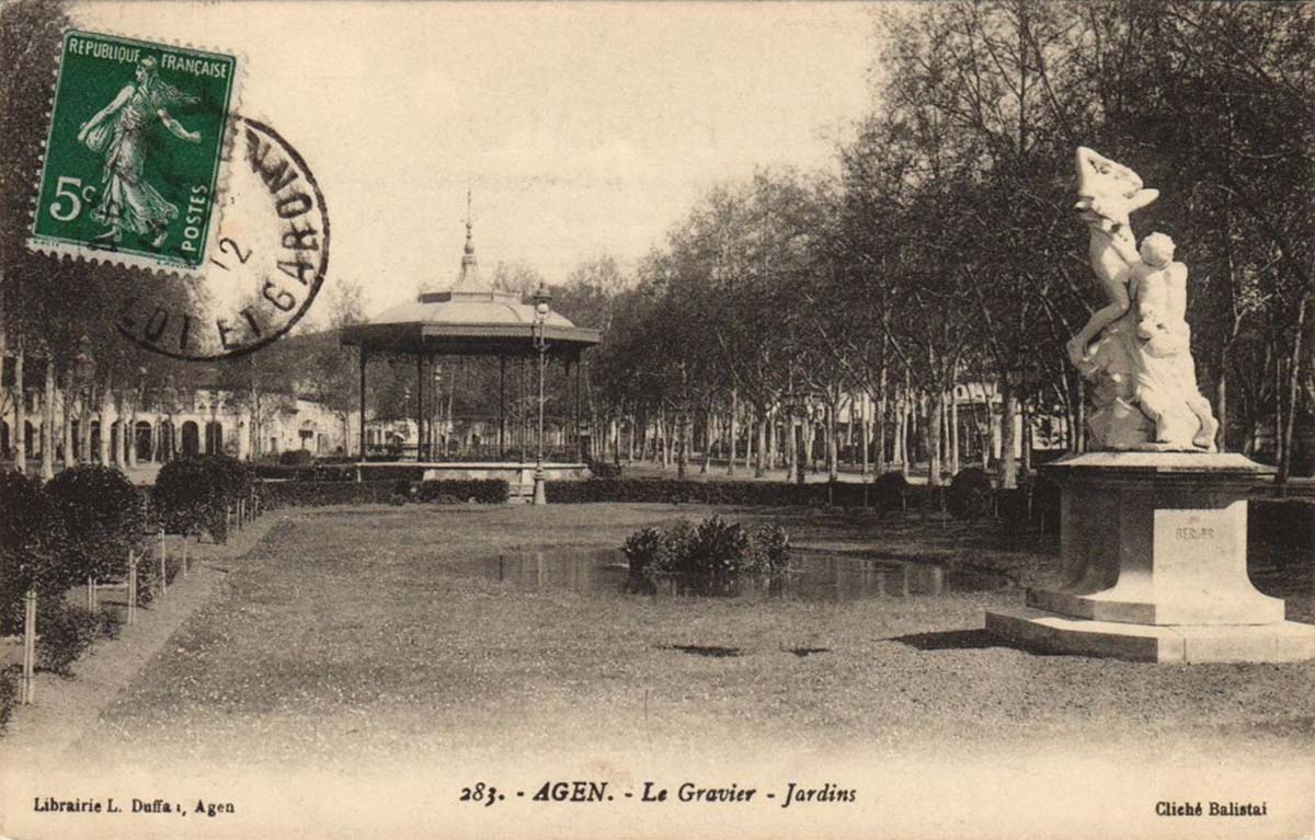 Agen. Le Gravier, Jardins, Kiosque, 1914