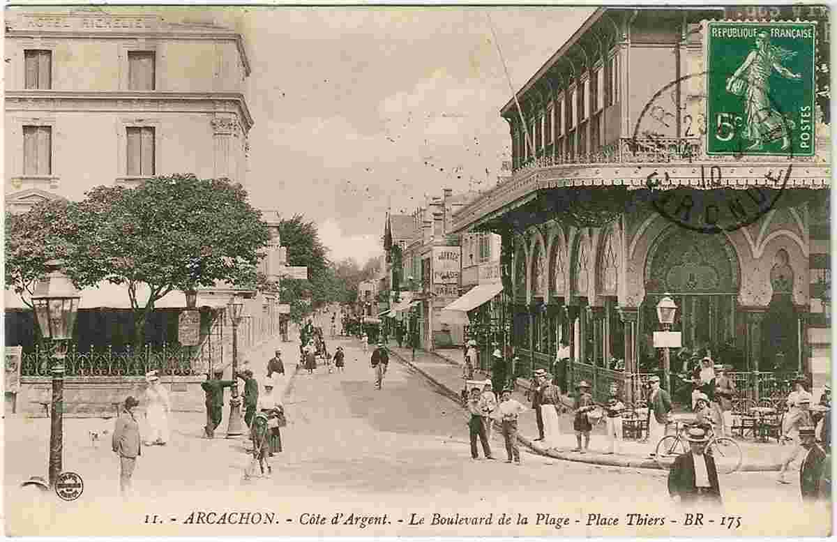 Arcachon. Le Boulevard de la Plage, Place Thiers, 1910