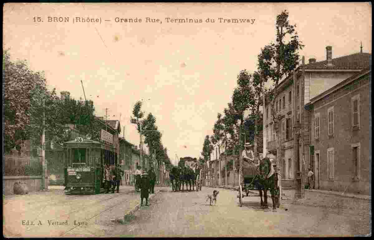 Bron. Grande Rue, Terminus du Tramway, 1917