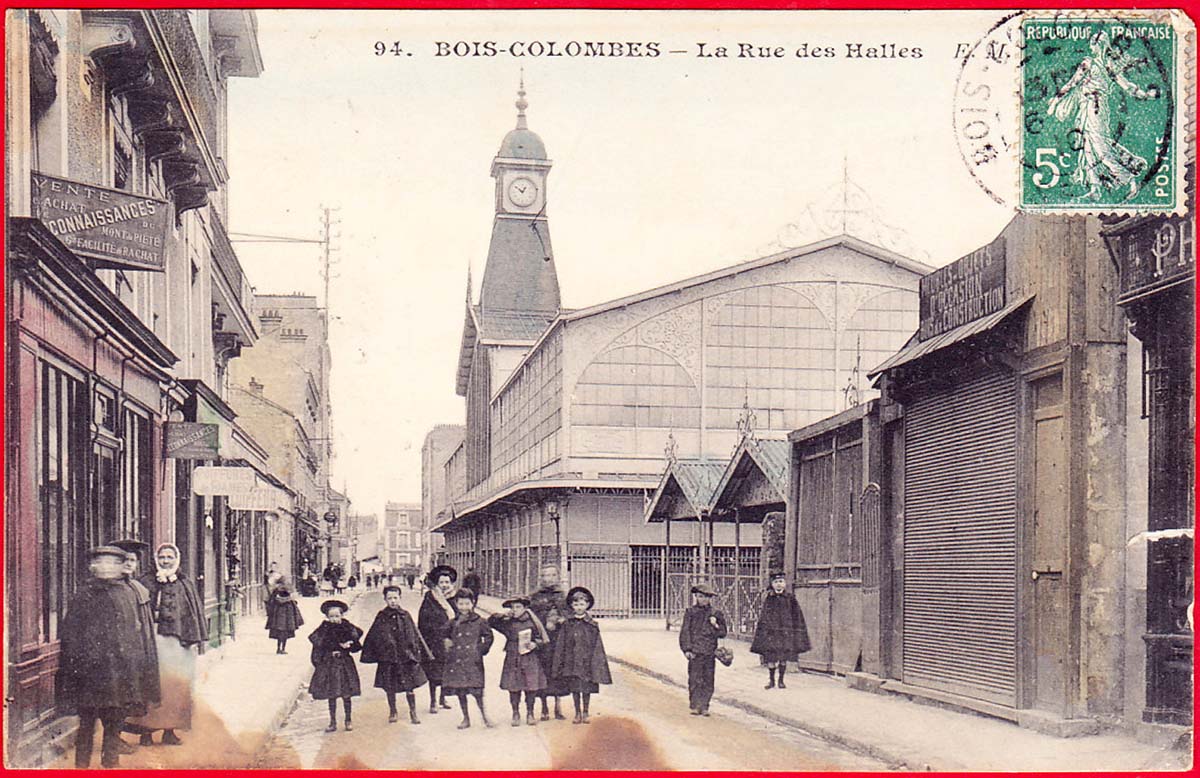 Bois-Colombes. Rue des Halles, Marché, 1910