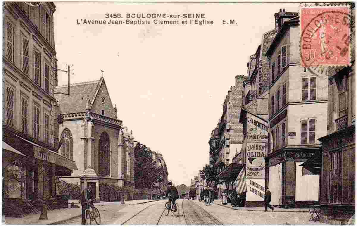 Boulogne-Billancourt. L'Avenue Jean-Baptiste Clément et l'Église, 1928