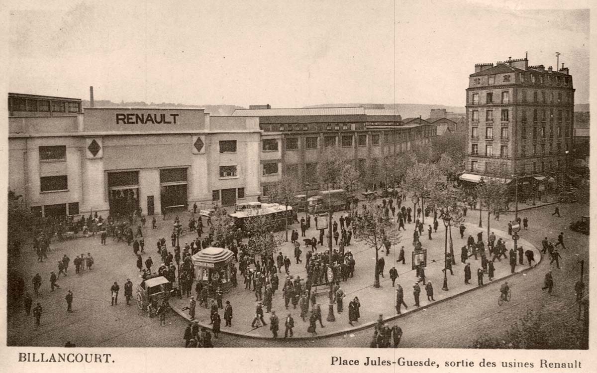Boulogne-Billancourt. Place Jules-Guesde, sortie des usines Renault