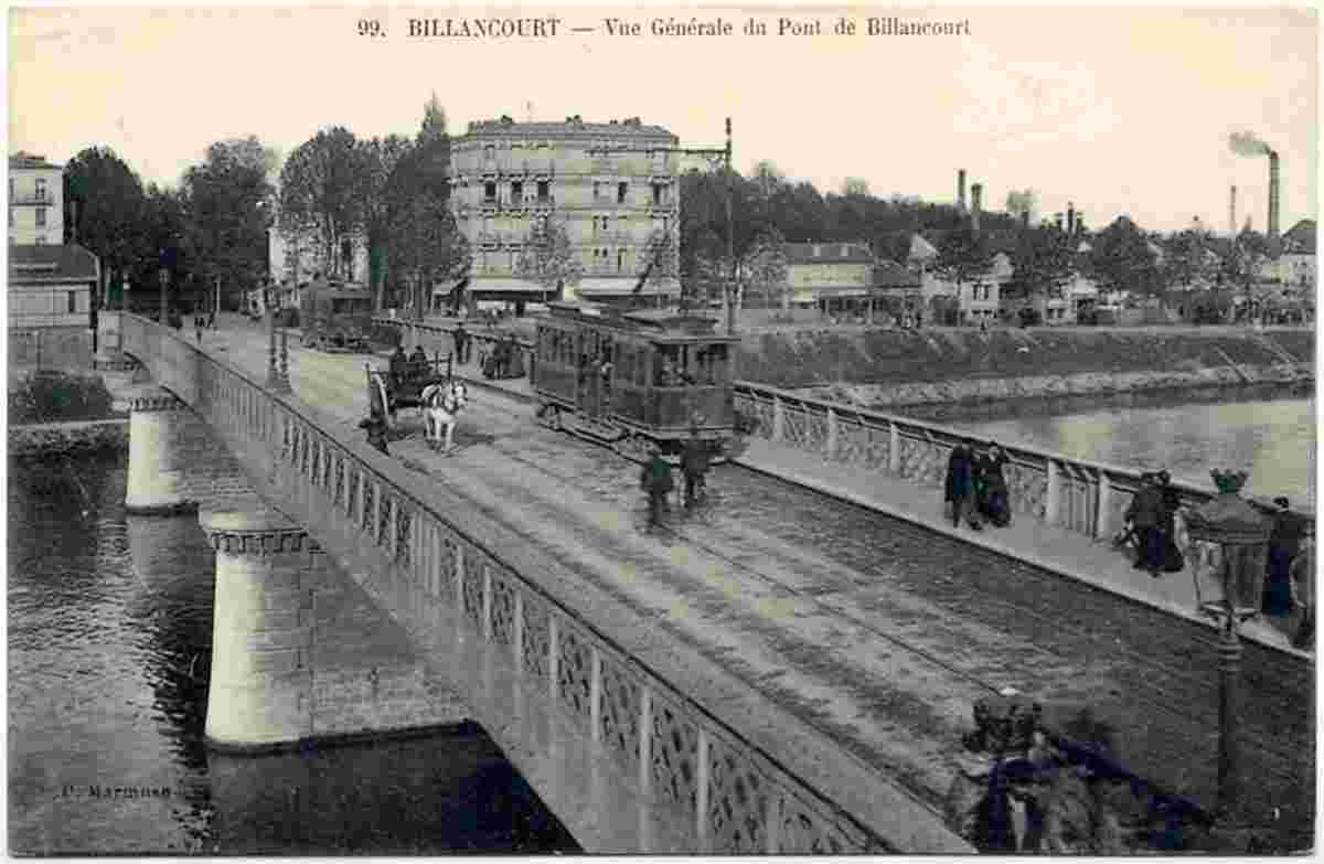 Boulogne-Billancourt. Vue générale du Pont de Billancourt et Tramway