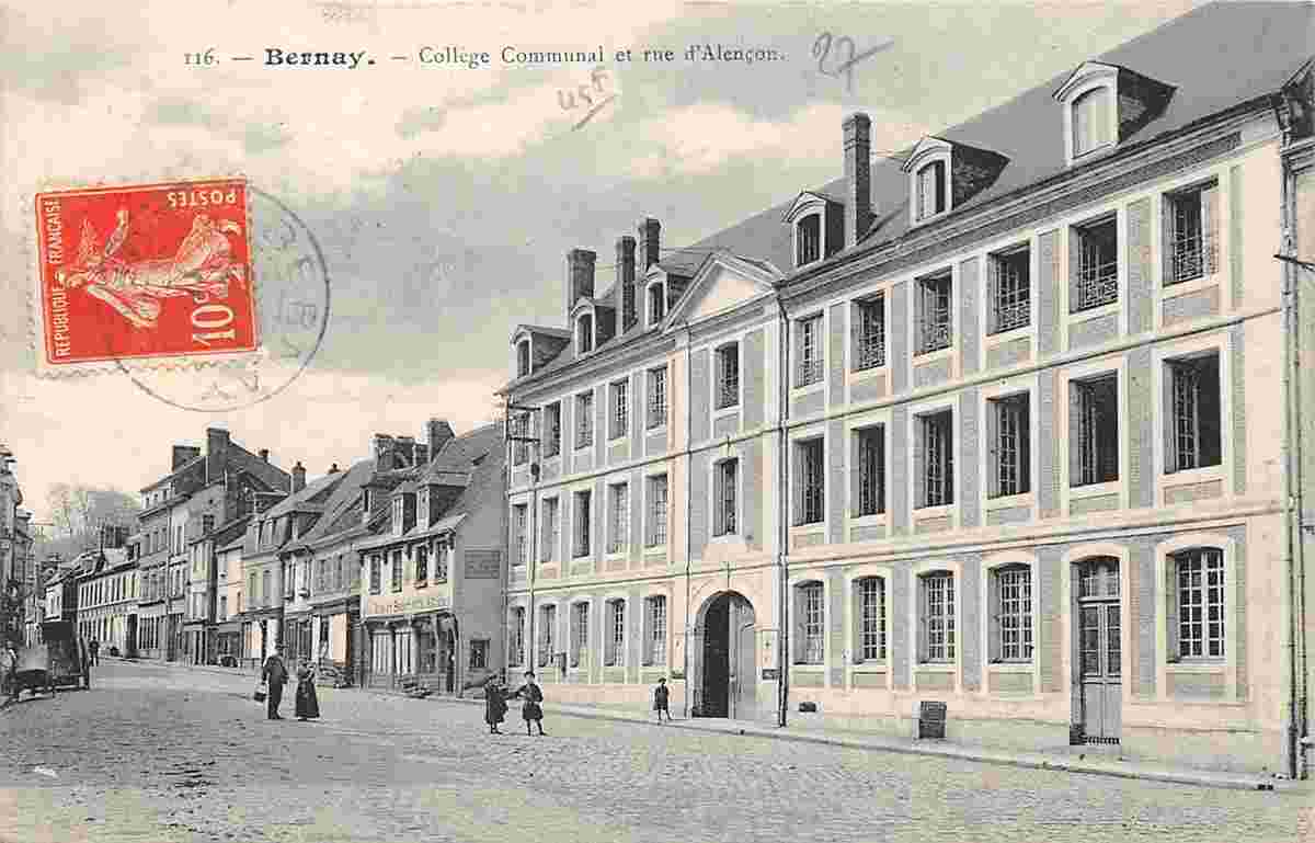 Bernay. Collège communal et rue d'Alençon, 1911