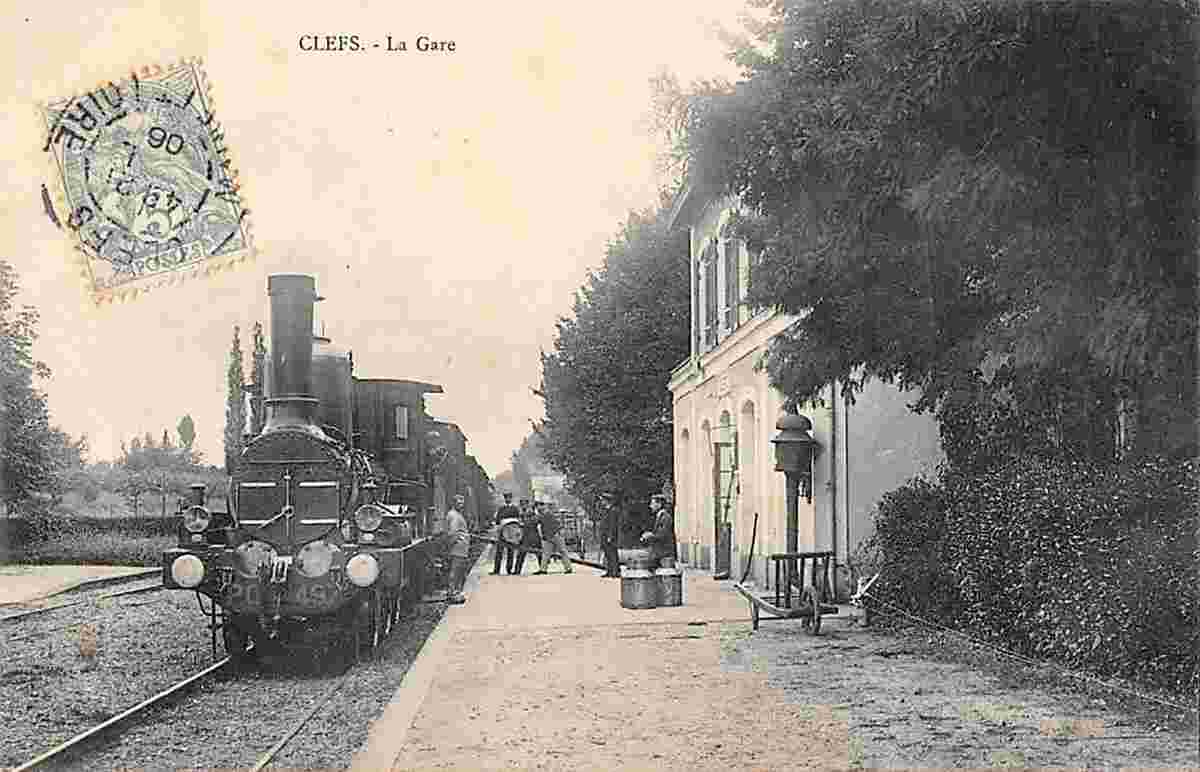 Baugé-en-Anjou. Clefs - La Gare, Train, 1906