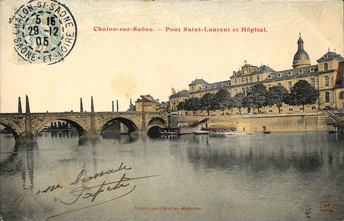 Chalon-sur-Saône. Pont Saint-Laurent et l'Hôpital