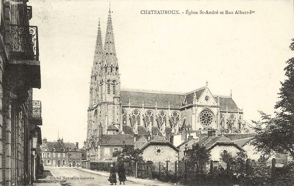 Châteauroux. L'Église Saint-André et Rue Albert Ier