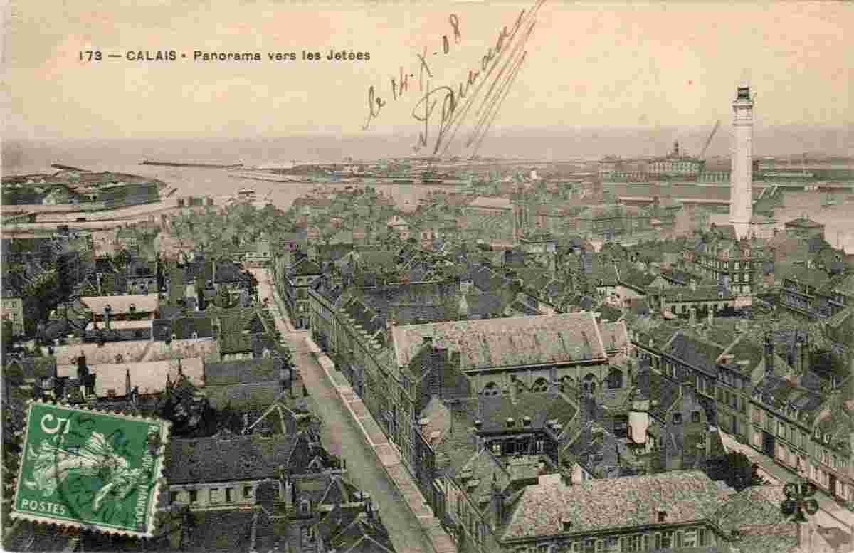 Calais. Panorama vers les Jetées, 1908