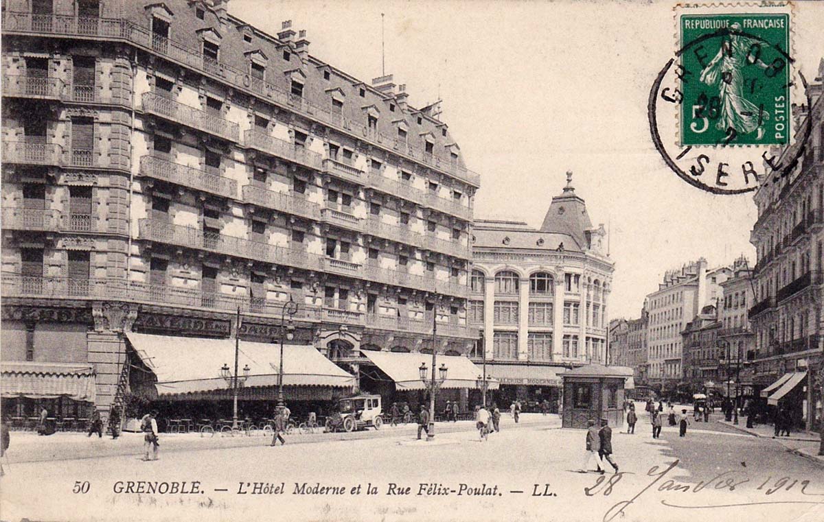 Grenoble. Rue Félix Poulat et le Grand Hôtel Moderne, 1912