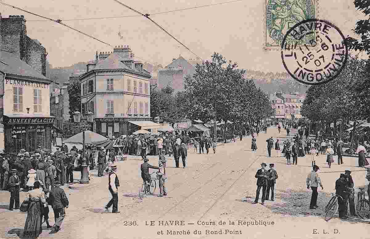 Le Havre. Cours de la République et Marché du Rond-Point, 1907