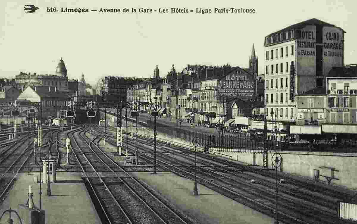 Limoges. Avenue de la Gare, Les Hôtels, Ligne Paris-Toulouse