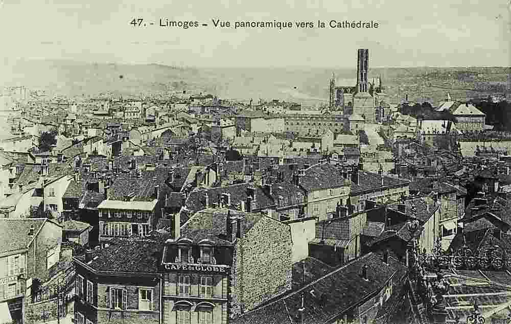 Limoges. Panorama de la Cathédrale, café du Globe, vers 1910