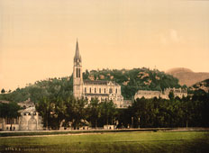 Lourdes. Basilique from La Prairie, 1890