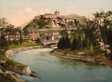Lourdes. Castle and river, 1890