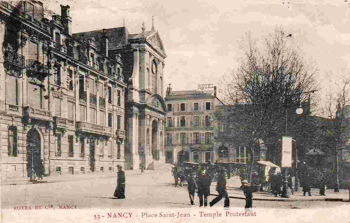 Nancy. Place Saint-Jean, Temple Protestant et Hotel de Strasbourg