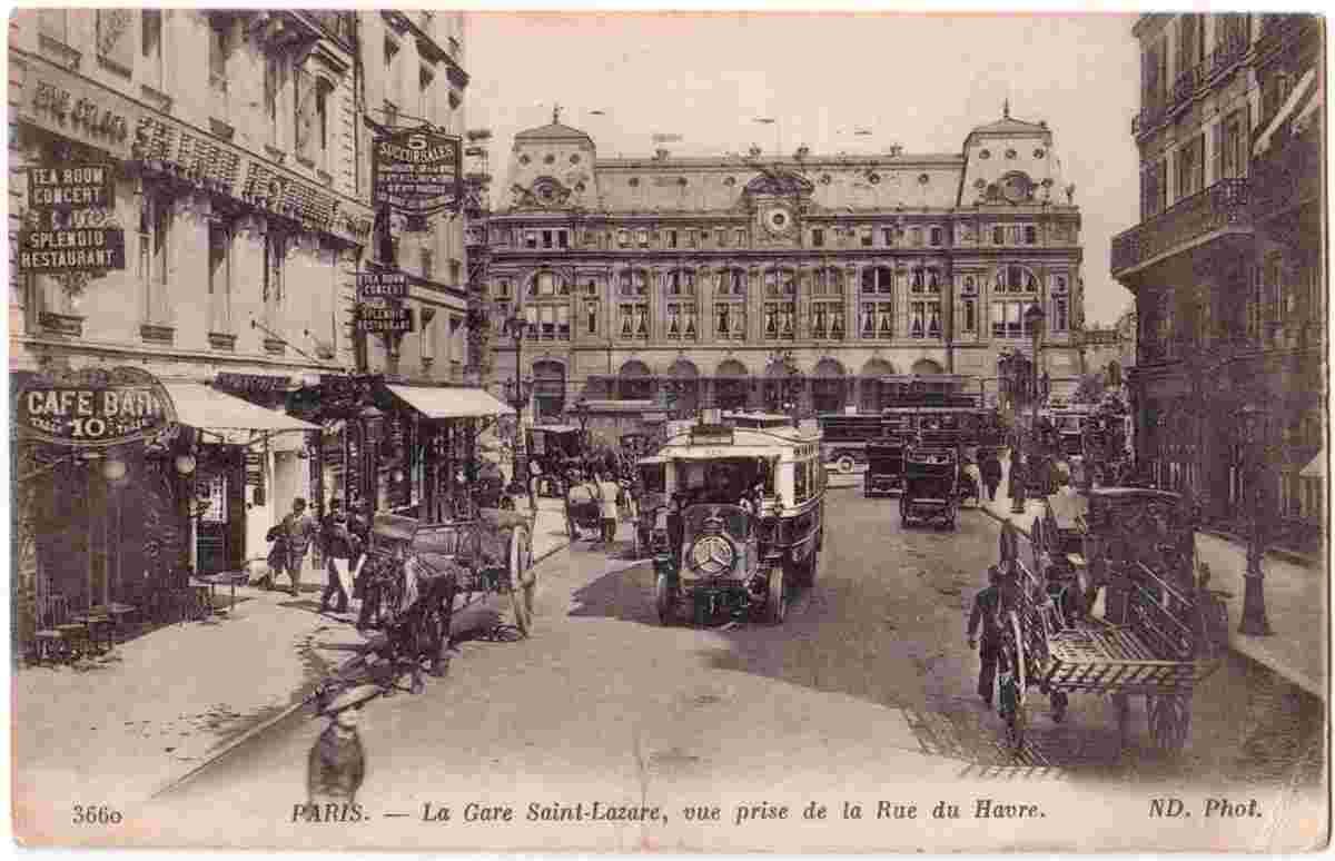 Paris. Gare Saint-Lazare, vue prise de la Rue du Havre