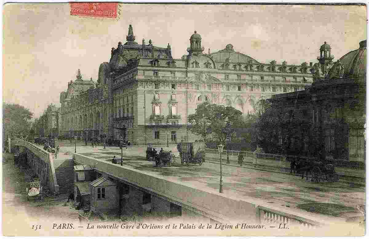 Paris. La Nouvelle Gare d'Orlèans et le Palais de la Lègion d' Honneur, 1906