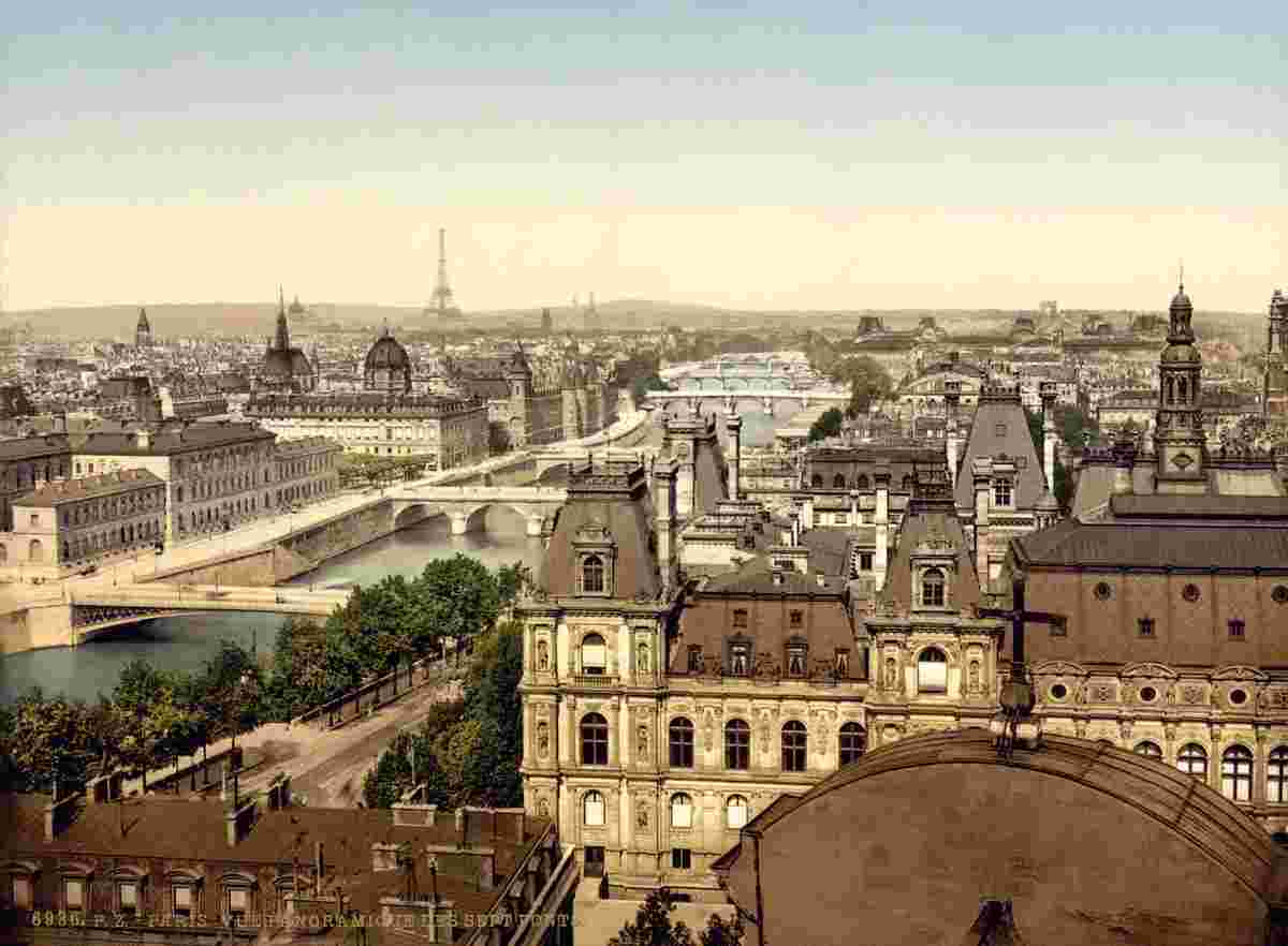 Paris. Panorama of the seven bridges, circa 1890