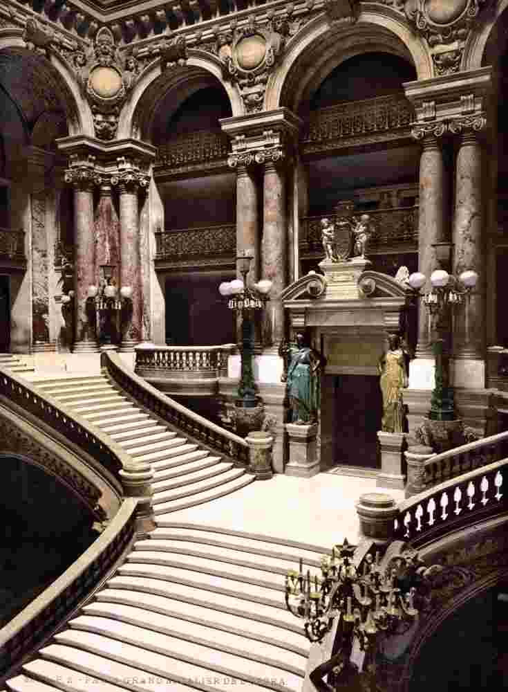 Paris. The Opera House, the grand staircase, circa 1890