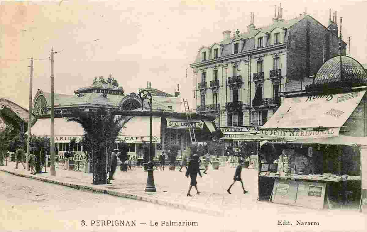 Perpignan. Café 'Le Palmarium' et Kiosque