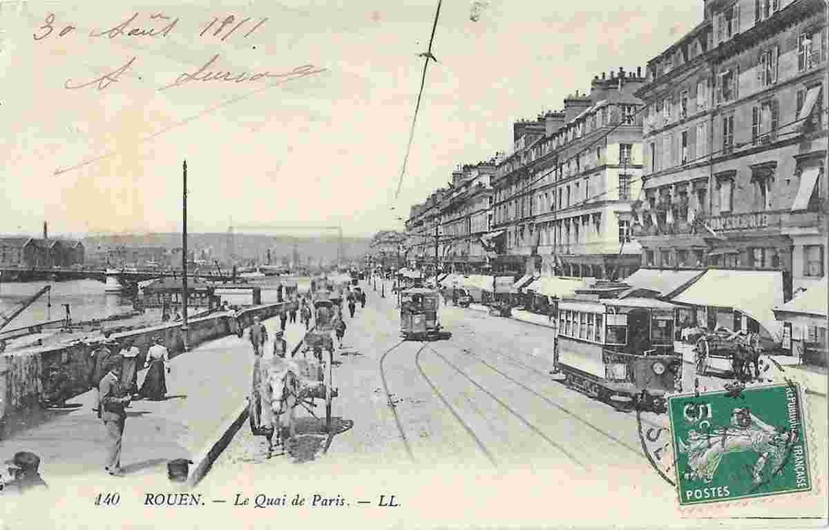 Rouen. Le Quai de Paris - Tramway, 1911