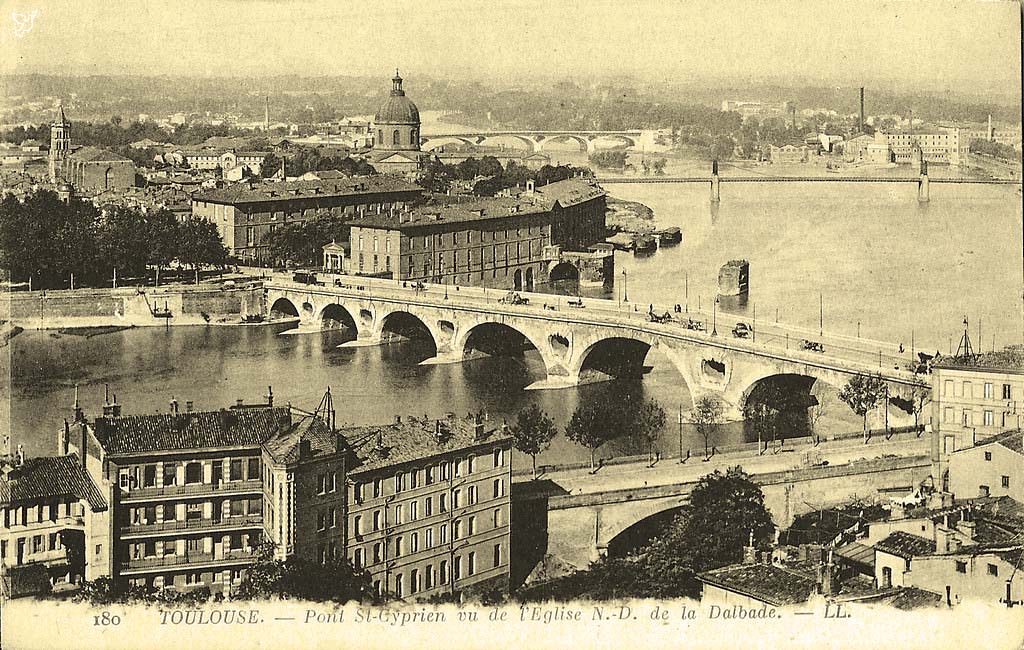 Toulouse. St. Cyprien Bridge from the Church Notre Dame Dalbade